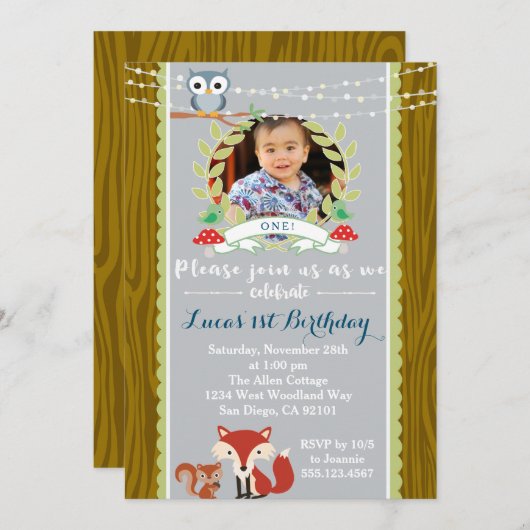 Einladung von Woodland Fox zum Geburtstag (Vorne/Hinten)