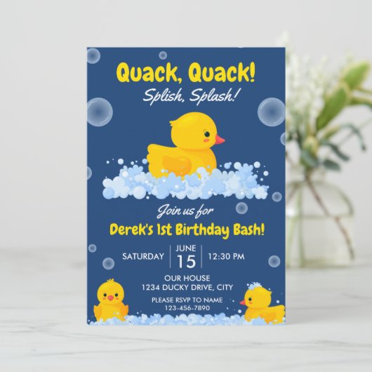 Einladung von Yellow Ducky zum Geburtstag (Stehend Vorderseite)