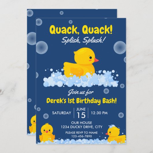 Einladung von Yellow Ducky zum Geburtstag (Vorne/Hinten)