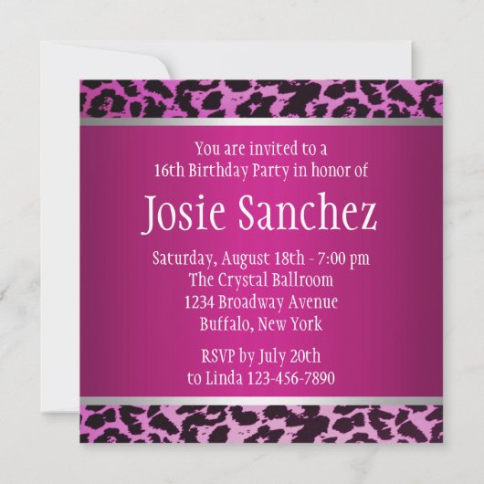 Einladung von Zebra 16 . Geburtstag (Rückseite)