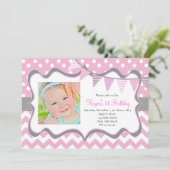 Einladung von Zickzack und Dots Pendant zum Geburt (Stehend Vorderseite)