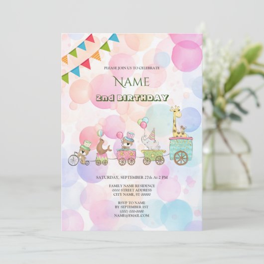 Einladung von Zirkustieren zum Geburtstag (Stehend Vorderseite)