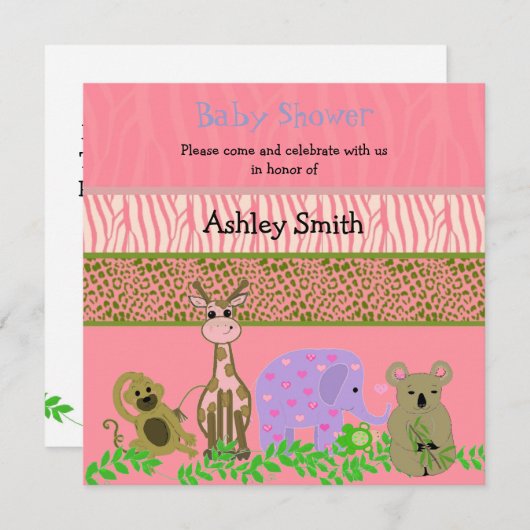Einladung von Zoo Animal Baby Shower (Vorne/Hinten)