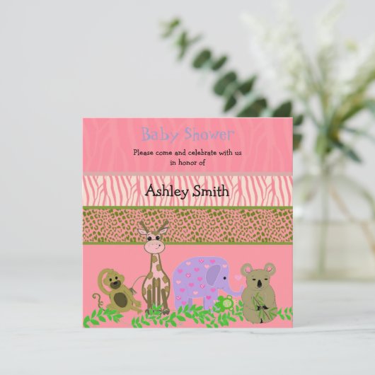 Einladung von Zoo Animal Baby Shower (Stehend Vorderseite)