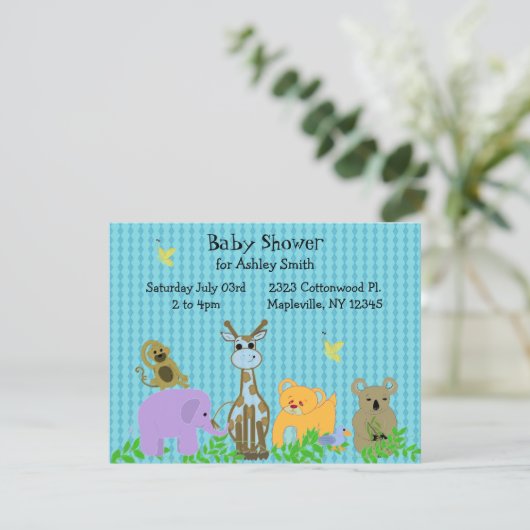 Einladung von Zoo Animal Baby Shower (Stehend Vorderseite)