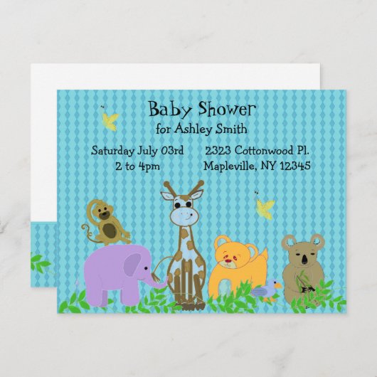 Einladung von Zoo Animal Baby Shower (Vorne/Hinten)