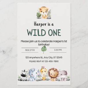 Einladung von Zoo Animal zum Geburtstag Flyer