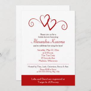 Einladung von zwei Herz Red Swirl Bridal Dusche