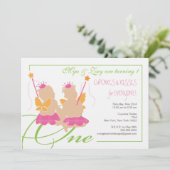 Einladung von zwei Mädchen zum ersten Geburtstag (Stehend Vorderseite)