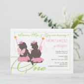 Einladung von zwei Mädchen zum ersten Geburtstag (Stehend Vorderseite)