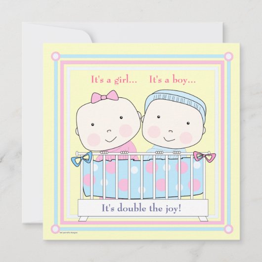Einladung von Zwillingen im Crib-, Girl- und Boy-B (Rückseite)