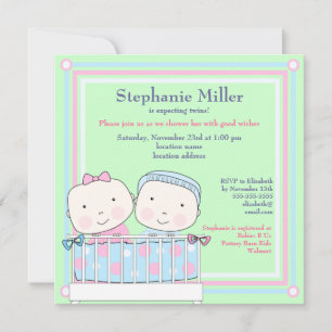 Einladung von Zwillingen in Crib, Girl and Boy Bab