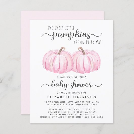 Einladung von Zwin Baby Girls Pumpkin Dusche per M (Vorne/Hinten)