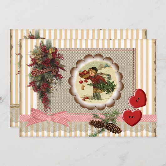 Einladung Weihnachten Stil scrapbooking vintag (Vorne/Hinten)