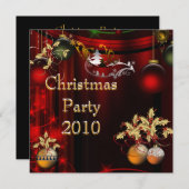Einladung Weihnachts-Party Gold Xmas Red Green (Vorne/Hinten)
