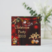 Einladung Weihnachts-Party Gold Xmas Red Green (Stehend Vorderseite)