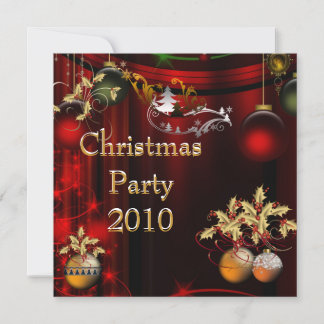 Einladung Weihnachts-Party Gold Xmas Red Green