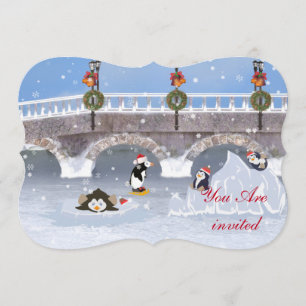 Einladung, Weihnachts-Party, spielerische Pinguine Einladung