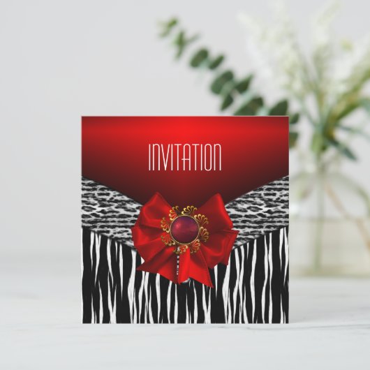 Einladung Wild Red Schwarz-weiß (Stehend Vorderseite)