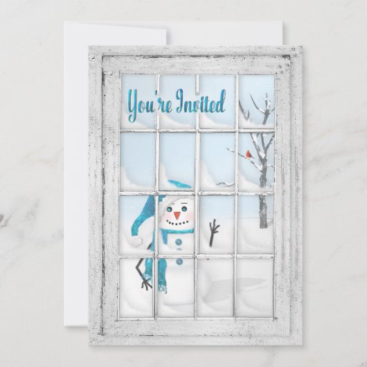 EINLADUNG - WINTER-BLUES - SNOWMAN - FENSTER (Vorderseite)