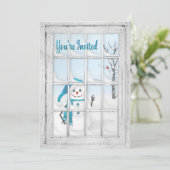 EINLADUNG - WINTER-BLUES - SNOWMAN - FENSTER (Stehend Vorderseite)