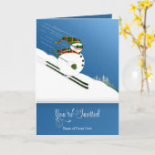 Einladung, Winterveranstaltung, Happy Snowman Skii Karte (Gelbe Blume)