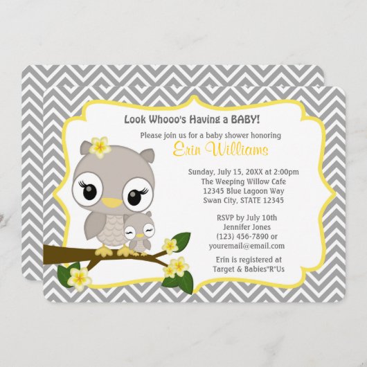 Einladung Zickzack Graugelb 160 zur Babydusche (Vorne/Hinten)