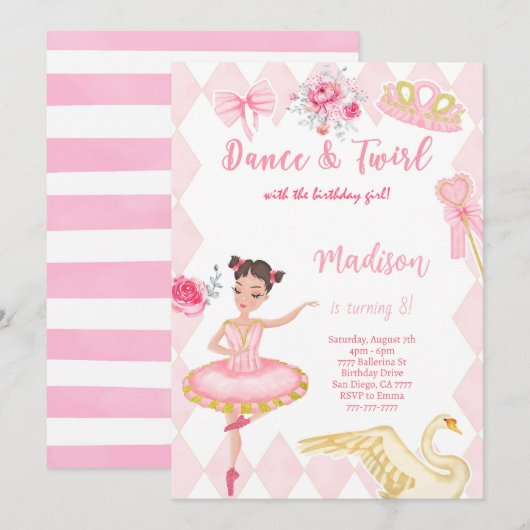 Einladung zu Ballerina 8. Geburtstag (Vorne/Hinten)
