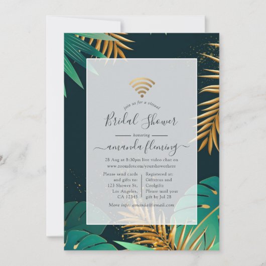 Einladung zu Black and Gold Tropical Shower (Vorderseite)