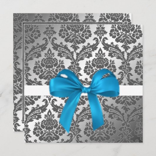 Einladung zu blauem Band und schwarzem Damast (Vorne/Hinten)