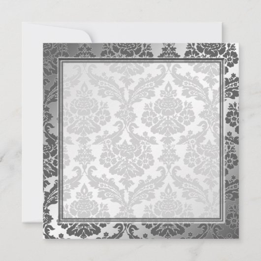 Einladung zu blauem Band und schwarzem Damast (Rückseite)