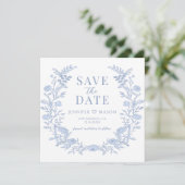 Einladung zu Boho blue floral Save the Date Foto (Stehend Vorderseite)