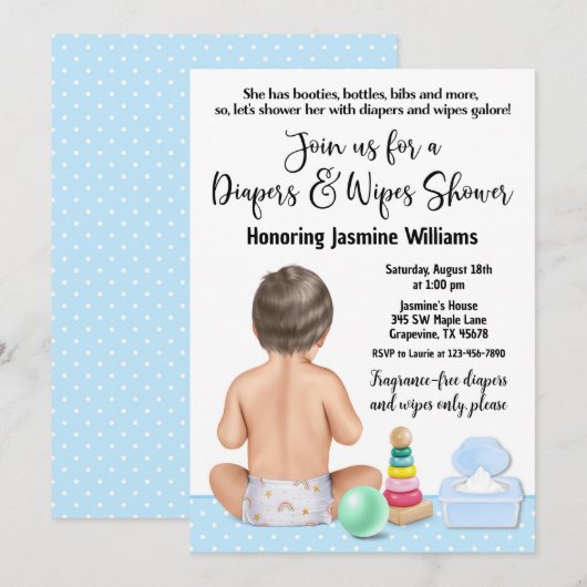 Einladung zu Boy Diaper Dusche (Vorne/Hinten)