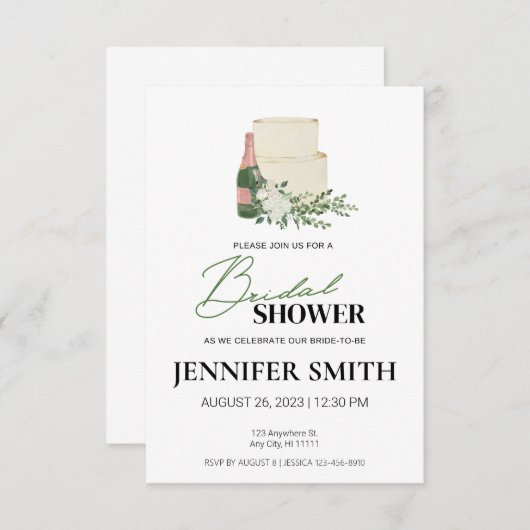 Einladung zu Champagner & Cake Bridal Dusche (Vorne/Hinten)