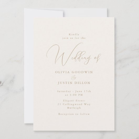 Einladung zu Champagner & Gold Script Hochzeitsfei (Vorderseite)