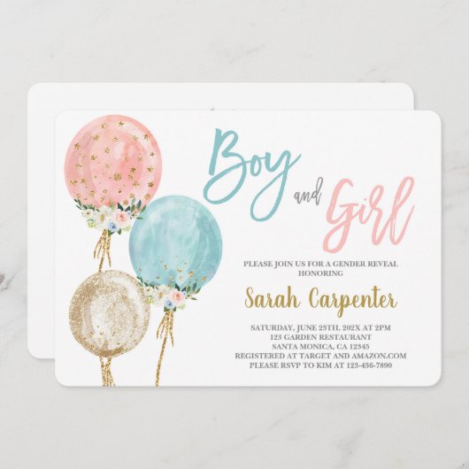 Einladung zu den Baby Shower Balloons für Jungen u (Vorne/Hinten)