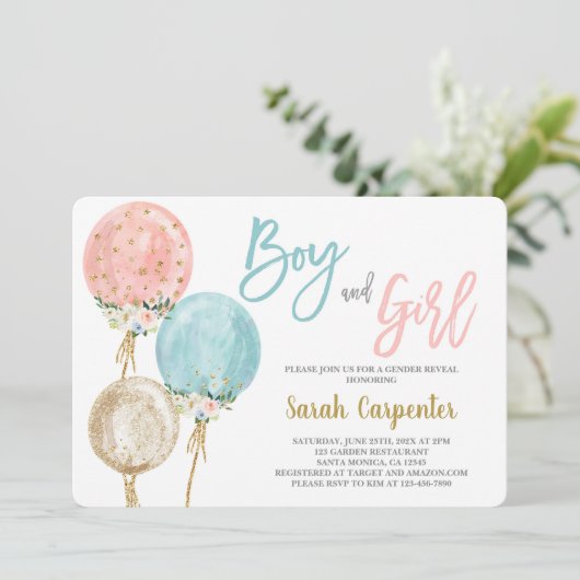 Einladung zu den Baby Shower Balloons für Jungen u (Stehend Vorderseite)