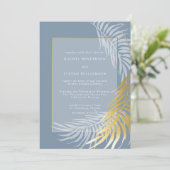Einladung zu dusty Blue and White Tropical Wedding (Stehend Vorderseite)