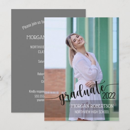 Einladung zu einem eleganten Script-Foto-Abschluss (Vorne/Hinten)