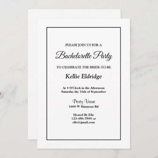 Einladung zu einem Gerahmten Junggeselinnen-Abschi (Vorne/Hinten)