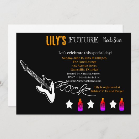 Einladung zu einem zukünftigen Rocker Baby Shower (Vorne/Hinten)