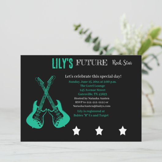 Einladung zu einem zukünftigen Rocker Baby Shower (Stehend Vorderseite)