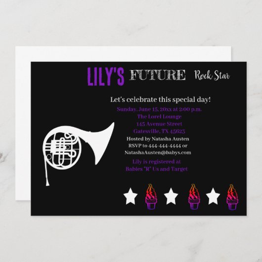 Einladung zu einem zukünftigen Rocker Baby Shower (Vorne/Hinten)