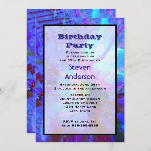 Einladung zu einer blauen und Lila Abstrakten Gebu (Vorne/Hinten)