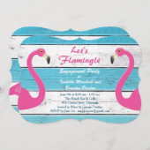 Einladung zu einer Blue & White Flamingo Engagemen (Vorne/Hinten)