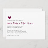 Einladung zu einer einfachen Burgunder Herzhochzei (Vorne/Hinten)