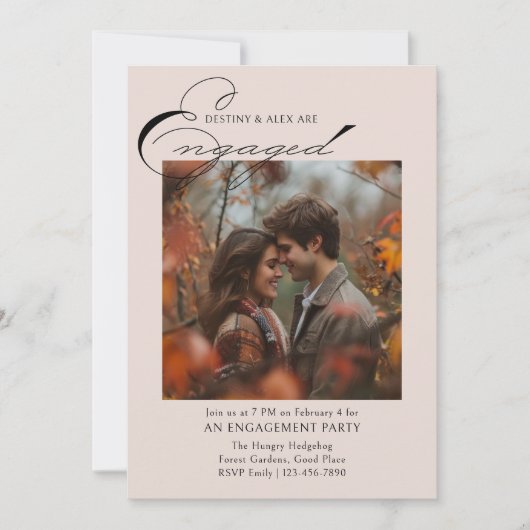 Einladung zu einer eleganten Script 2 Foto-Engagem (Vorderseite)