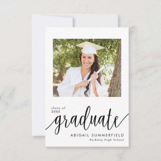Einladung zu einer eleganten Script-Foto-Graduieru (Vorderseite)