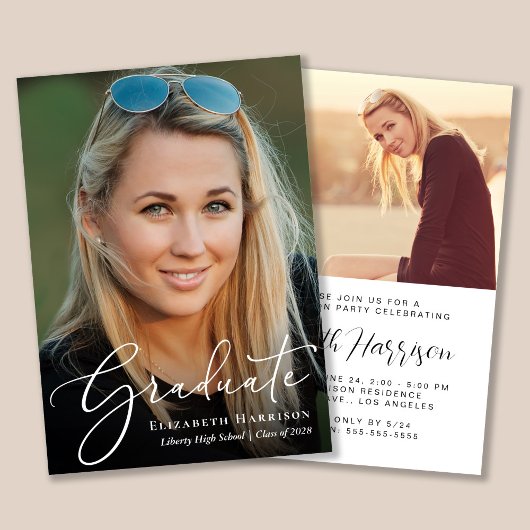 Einladung zu einer eleganten Script-Foto-Graduieru