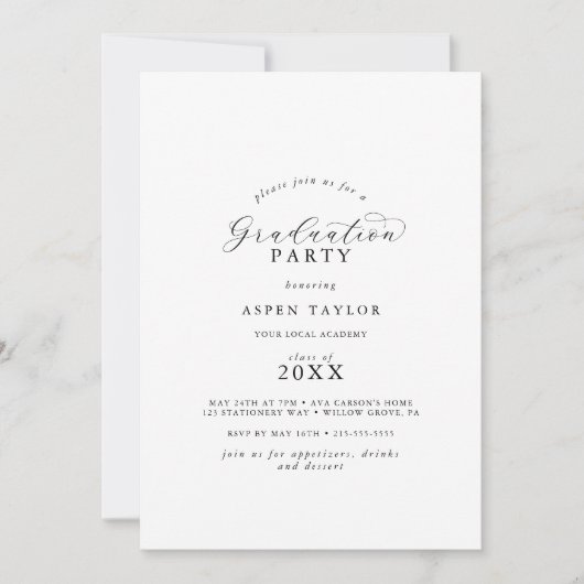Einladung zu einer eleganten Script Graduation Par (Vorderseite)